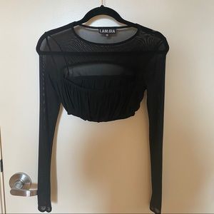 I AM GIA BLACK MESH CROP TOP